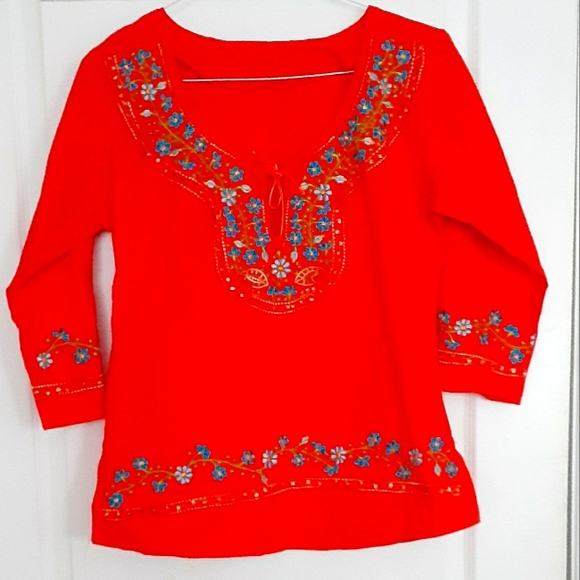 Embroidered Red Tunic Top - Picture 1 of 4